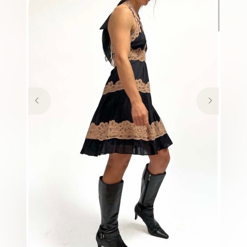 Vintage Y2K 90’s rare BCBG black brown lace halter mini dress cotton silk chic - Picture 7 of 11